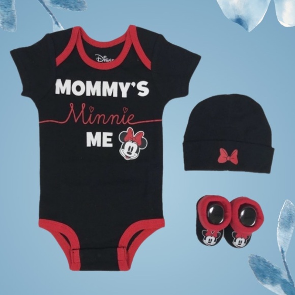 Minnie Mouse Baby Girl Outfit Short Sleeve Bodysuit Booties & Hat Set - Picture 1 of 7